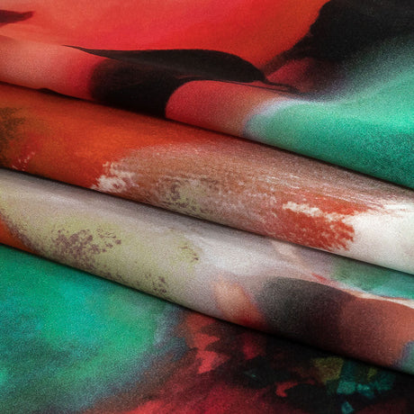 Mood Exclusive Italian Red, Turquoise and White Watercolor Floral Silk Charmeuse