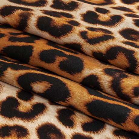 Mood Exclusive Italian Beige and Brown Leopard Printed Silk Charmeuse