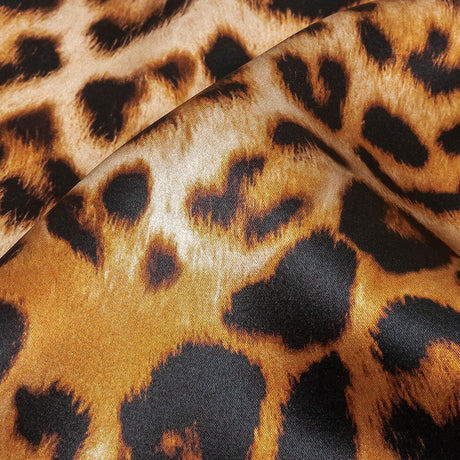 Mood Exclusive Italian Beige and Brown Leopard Printed Silk Charmeuse