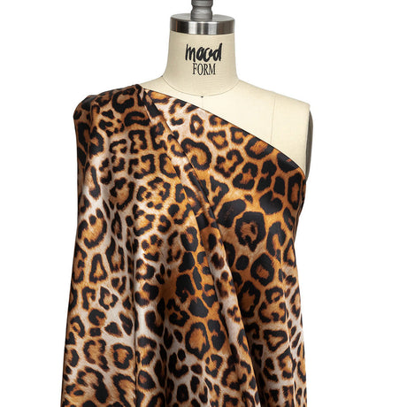 Mood Exclusive Italian Beige and Brown Leopard Printed Silk Charmeuse