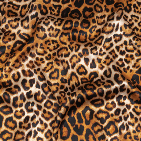 Mood Exclusive Italian Beige and Brown Leopard Printed Silk Charmeuse
