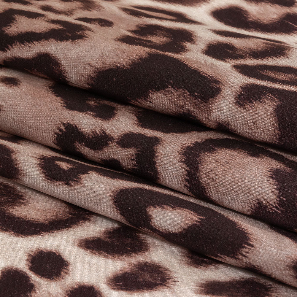 Mood Exclusive Italian Taupe and Black Leopard Printed Silk Charmeuse