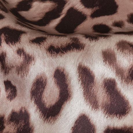 Mood Exclusive Italian Taupe and Black Leopard Printed Silk Charmeuse