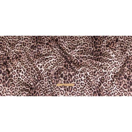 Mood Exclusive Italian Taupe and Black Leopard Printed Silk Charmeuse