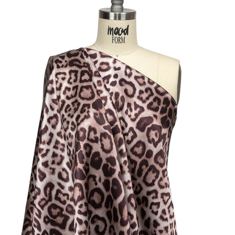 Mood Exclusive Italian Taupe and Black Leopard Printed Silk Charmeuse