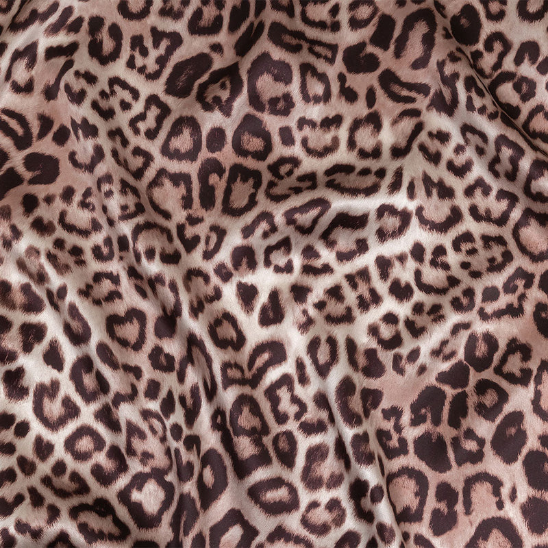 Mood Exclusive Italian Taupe and Black Leopard Printed Silk Charmeuse