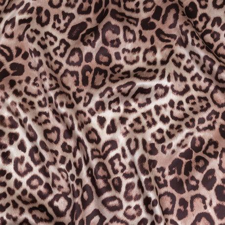 Mood Exclusive Italian Taupe and Black Leopard Printed Silk Charmeuse