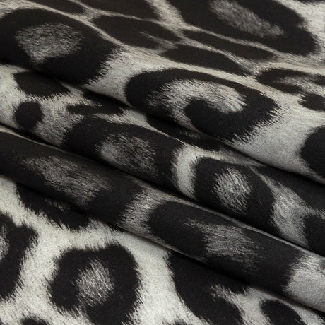 Mood Exclusive Italian Black and Gray Leopard Printed Silk Charmeuse