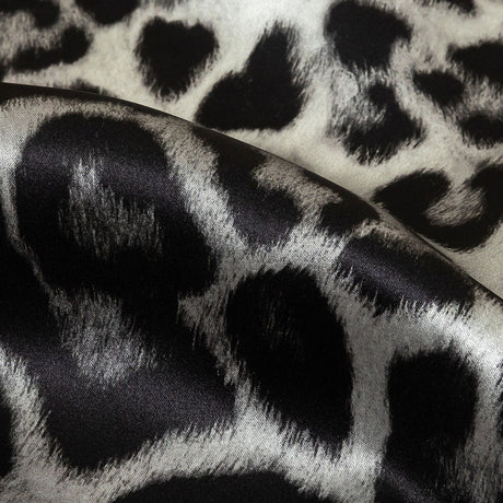 Mood Exclusive Italian Black and Gray Leopard Printed Silk Charmeuse