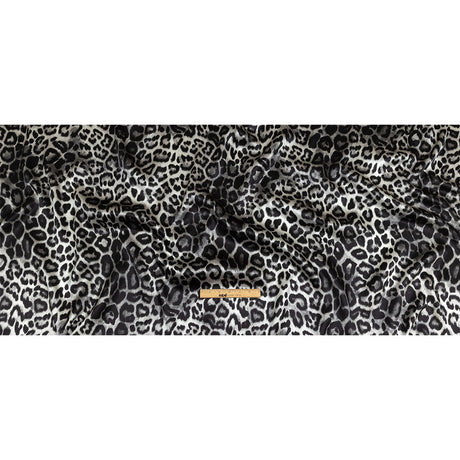 Mood Exclusive Italian Black and Gray Leopard Printed Silk Charmeuse