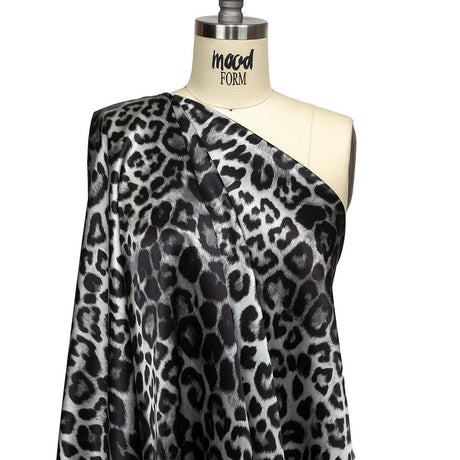 Mood Exclusive Italian Black and Gray Leopard Printed Silk Charmeuse