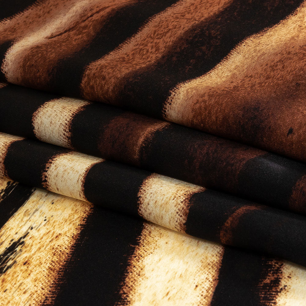 Mood Exclusive Italian Black, White and Brown Abstracted Zebra Border Printed Silk Charmeuse