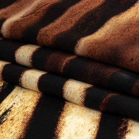 Mood Exclusive Italian Black, White and Brown Abstracted Zebra Border Printed Silk Charmeuse