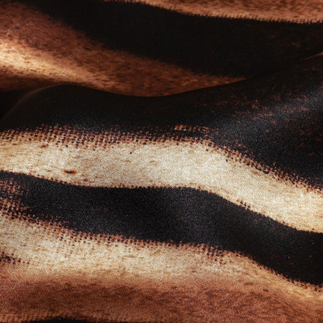 Mood Exclusive Italian Black, White and Brown Abstracted Zebra Border Printed Silk Charmeuse