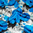 Mood Exclusive Italian Blue, Gray and White Wild Roses Silk Charmeuse