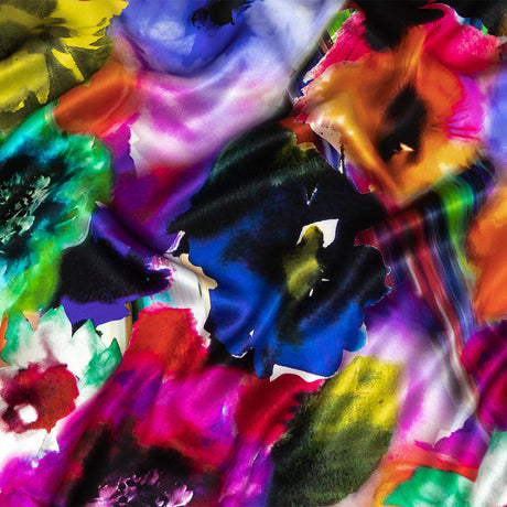 Mood Exclusive Italian Rainbow Floral Splash Silk Charmeuse