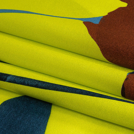 Mood Exclusive Italian Yellow, Steel Blue and Russet Abstract Roses Silk Charmeuse