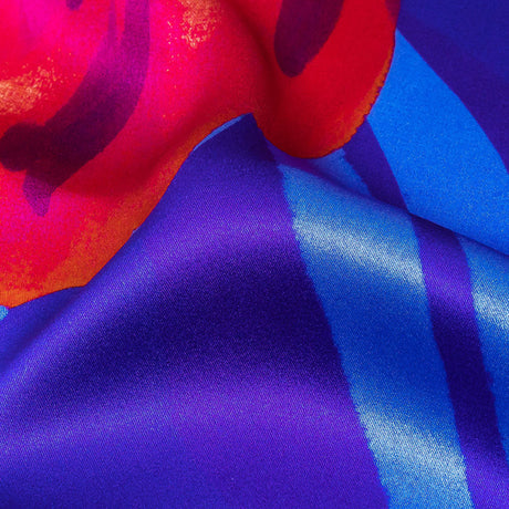 Mood Exclusive Italian Navy, Ultramarine and Magenta Abstract Roses Silk Charmeuse