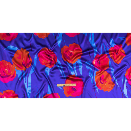 Mood Exclusive Italian Navy, Ultramarine and Magenta Abstract Roses Silk Charmeuse