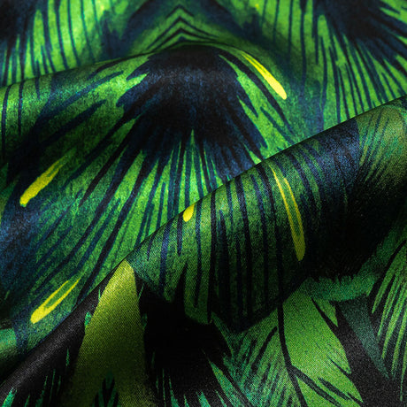 Mood Exclusive Italian Green and Black Feathered Chevrons Silk Charmeuse Panel