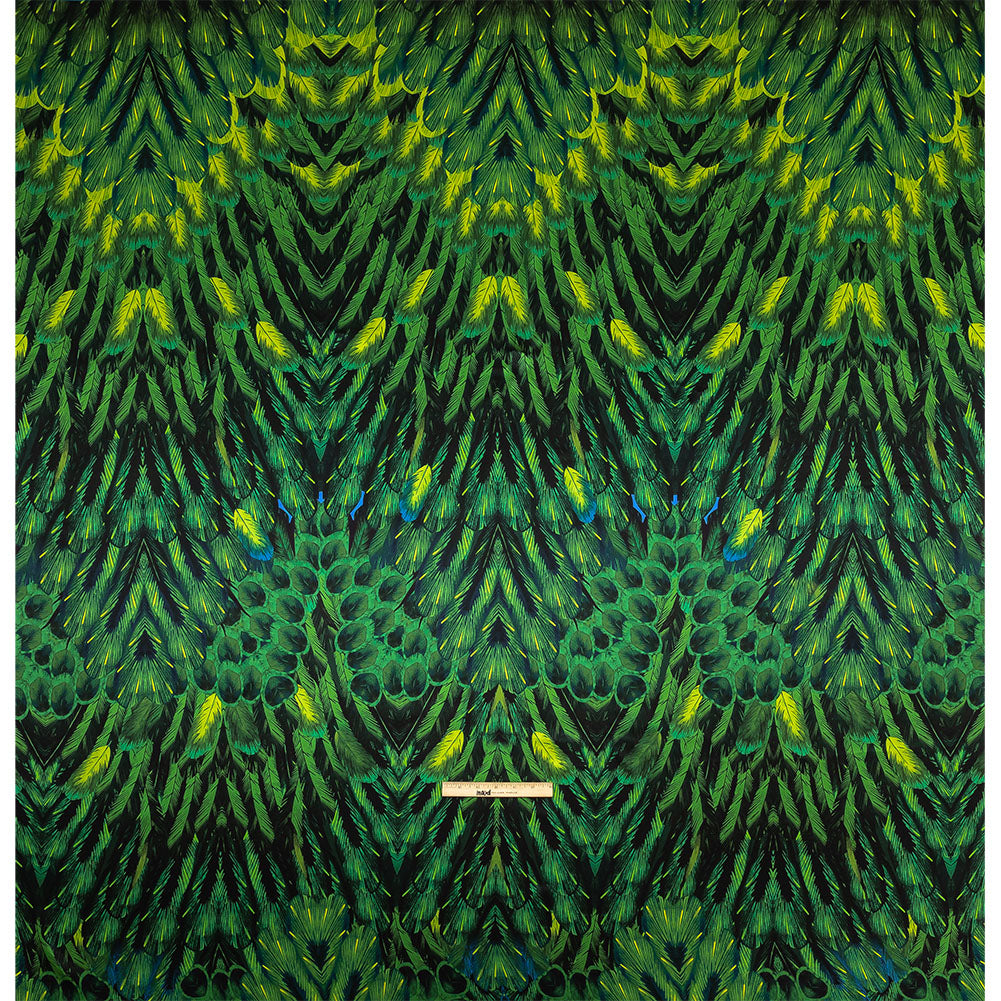 Mood Exclusive Italian Green and Black Feathered Chevrons Silk Charmeuse Panel