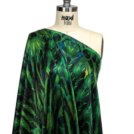 Mood Exclusive Italian Green and Black Feathered Chevrons Silk Charmeuse Panel
