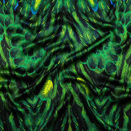 Mood Exclusive Italian Green and Black Feathered Chevrons Silk Charmeuse Panel
