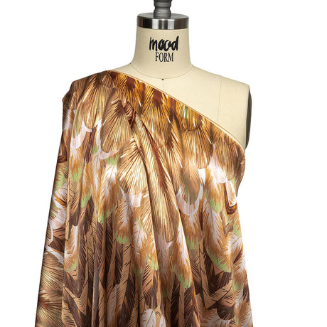 Mood Exclusive Italian Cream Blush and Sage Feathered Chevrons Silk Charmeuse Panel