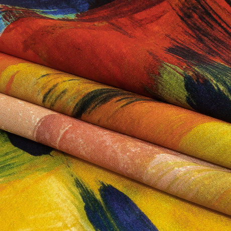 Mood Exclusive Italian Ivory, Red and Black Iris Painterly Abstraction Silk Charmeuse