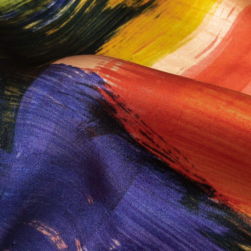 Mood Exclusive Italian Ivory, Red and Black Iris Painterly Abstraction Silk Charmeuse