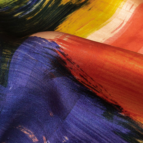 Mood Exclusive Italian Ivory, Red and Black Iris Painterly Abstraction Silk Charmeuse