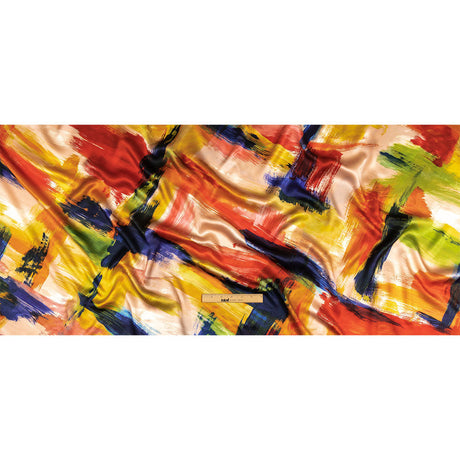 Mood Exclusive Italian Ivory, Red and Black Iris Painterly Abstraction Silk Charmeuse