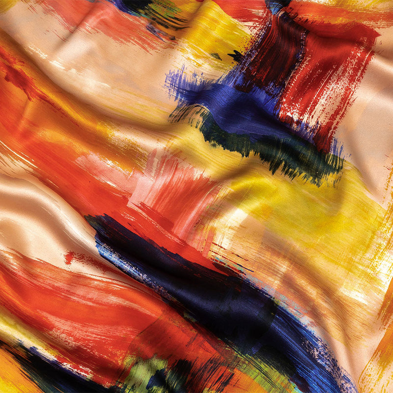 Mood Exclusive Italian Ivory, Red and Black Iris Painterly Abstraction Silk Charmeuse
