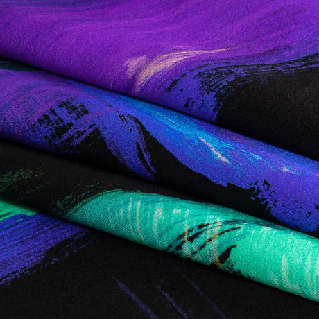 Mood Exclusive Italian Black, Mint and Purple Painterly Abstraction Silk Charmeuse