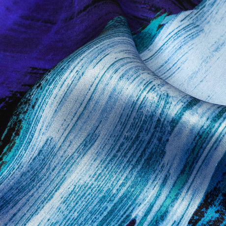 Mood Exclusive Italian Black, Mint and Purple Painterly Abstraction Silk Charmeuse