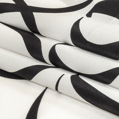 Mood Exclusive Italian Blanc de Blanc and Caviar Calligraphic Squiggles Silk Charmeuse