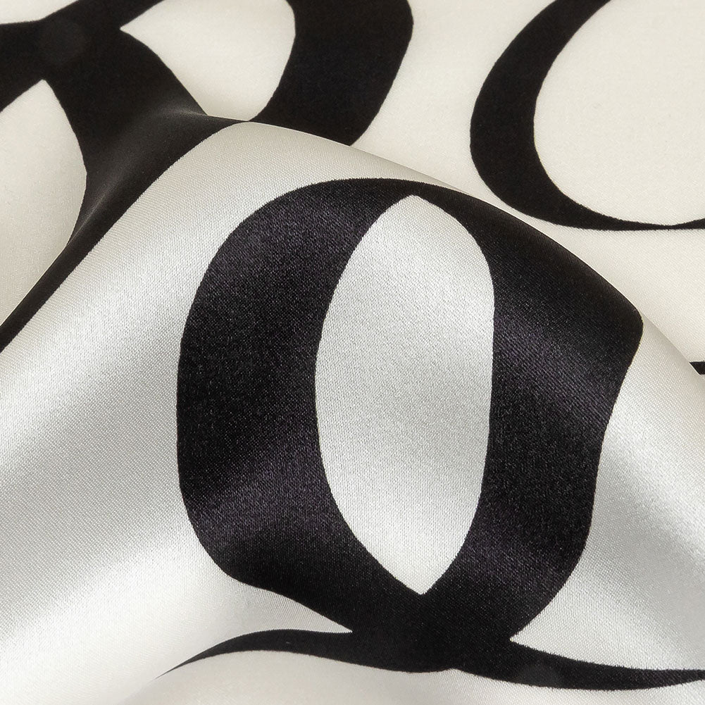Mood Exclusive Italian Blanc de Blanc and Caviar Calligraphic Squiggles Silk Charmeuse