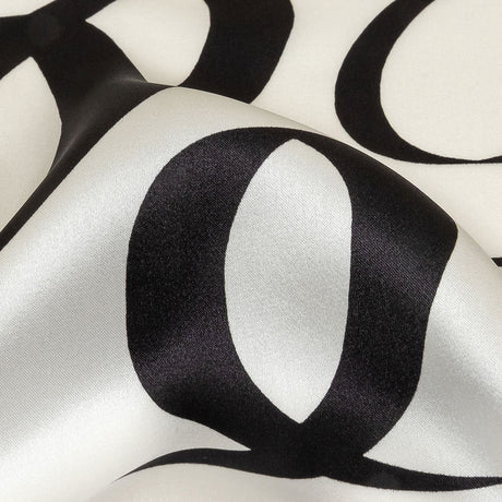 Mood Exclusive Italian Blanc de Blanc and Caviar Calligraphic Squiggles Silk Charmeuse