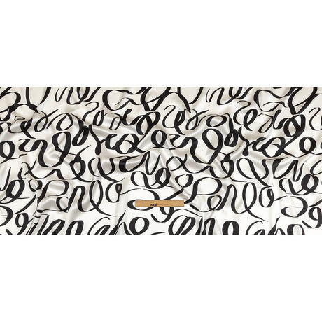 Mood Exclusive Italian Blanc de Blanc and Caviar Calligraphic Squiggles Silk Charmeuse