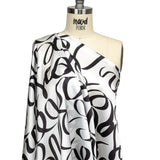 Mood Exclusive Italian Blanc de Blanc and Caviar Calligraphic Squiggles Silk Charmeuse