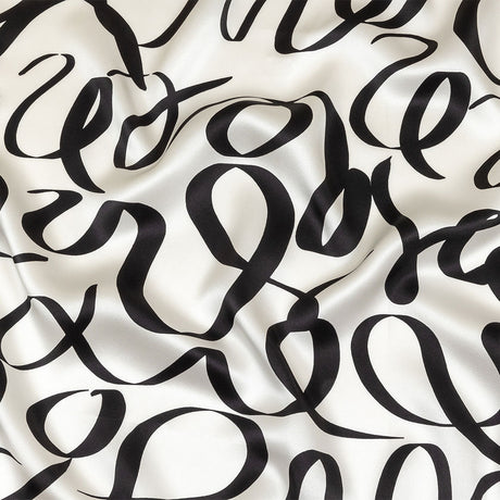 Mood Exclusive Italian Blanc de Blanc and Caviar Calligraphic Squiggles Silk Charmeuse