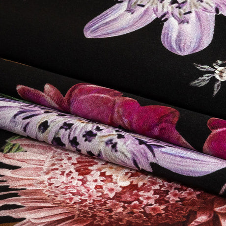 Mood Exclusive Italian Black, Pink and Green Floral Silk Charmeuse