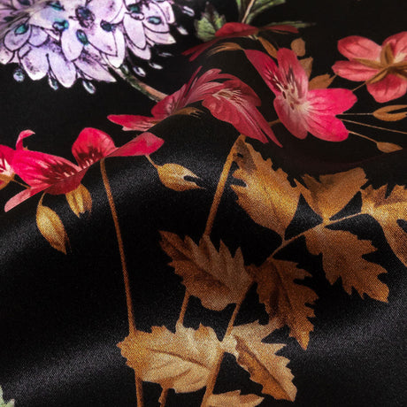 Mood Exclusive Italian Black, Pink and Green Floral Silk Charmeuse