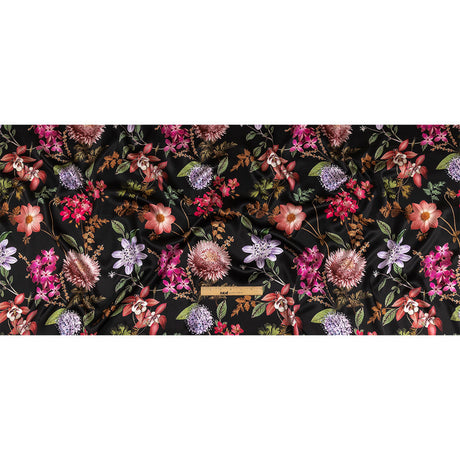 Mood Exclusive Italian Black, Pink and Green Floral Silk Charmeuse