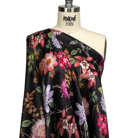 Mood Exclusive Italian Black, Pink and Green Floral Silk Charmeuse