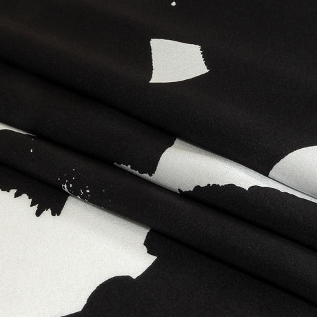 Mood Exclusive Italian White and Black Brushstrokes Silk Charmeuse