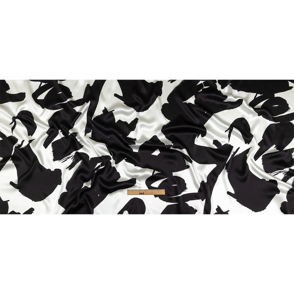 Mood Exclusive Italian White and Black Brushstrokes Silk Charmeuse