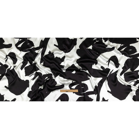Mood Exclusive Italian White and Black Brushstrokes Silk Charmeuse