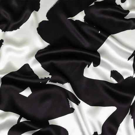 Mood Exclusive Italian White and Black Brushstrokes Silk Charmeuse