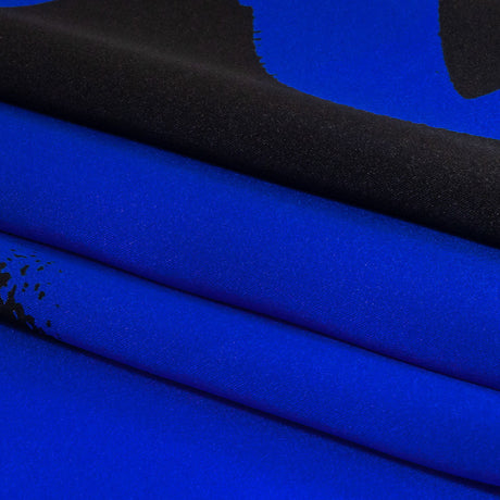 Mood Exclusive Italian Royal Blue and Black Brushstrokes Silk Charmeuse
